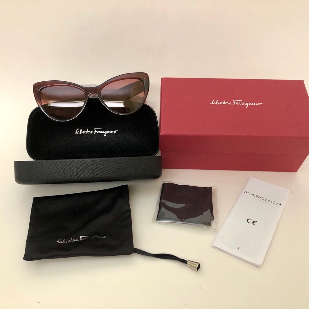 Never worn Salvatore Ferragamo Wine Frame SF930s With Box Hard Case And More